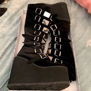 Demonia - Velvet Platform Boots with Buckles